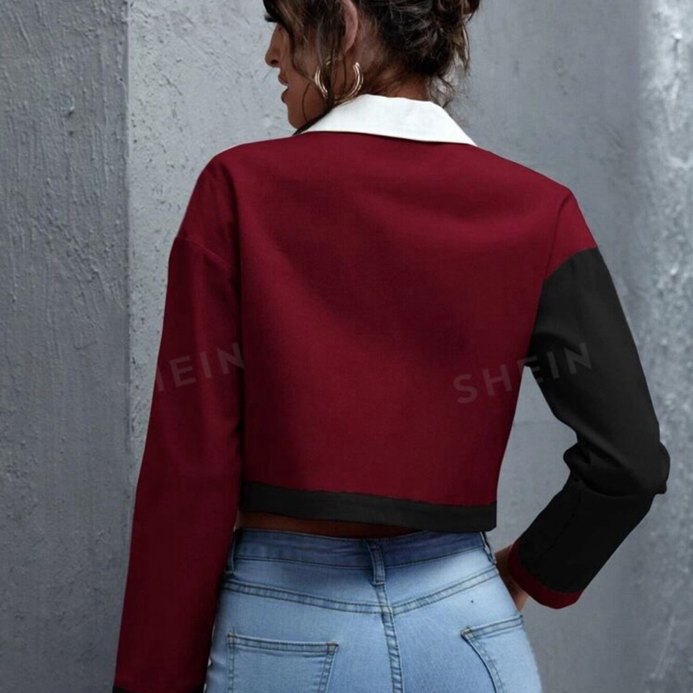 Cut and sew crop trucker jacket